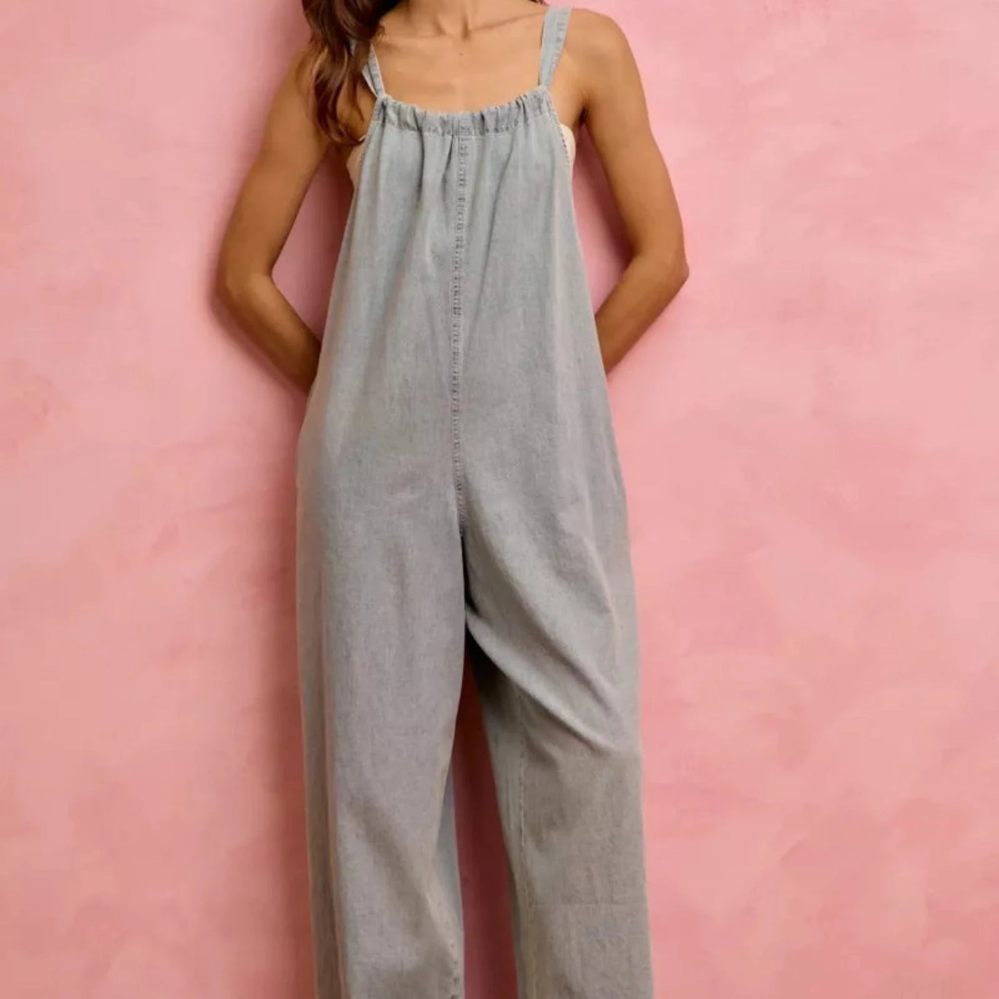 SO ME Wide Leg Lightweight Denim Overalls-Trendsi - Solazura Boutique