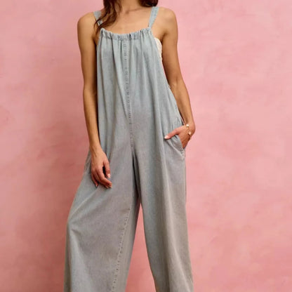 SO ME Wide Leg Lightweight Denim Overalls-Trendsi - Solazura Boutique