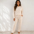 Soft checkered long-sleeve lounge set with matching pants, front view