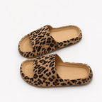 Women's khaki leopard print EVA comfort slides with cushioned footbed for everyday casual wear.