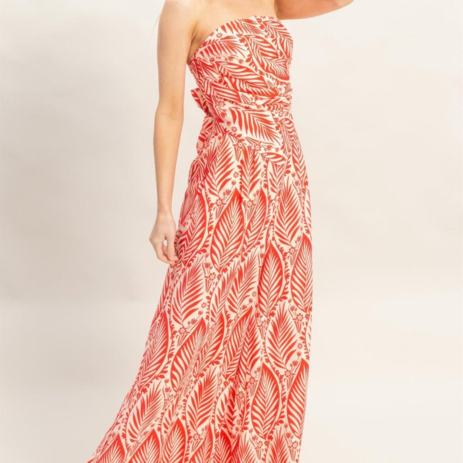 Strapless Pleated Top & Print Pants Set - Black, Light Brown, Blue & Red-Solazura Boutique - Solazura Boutique