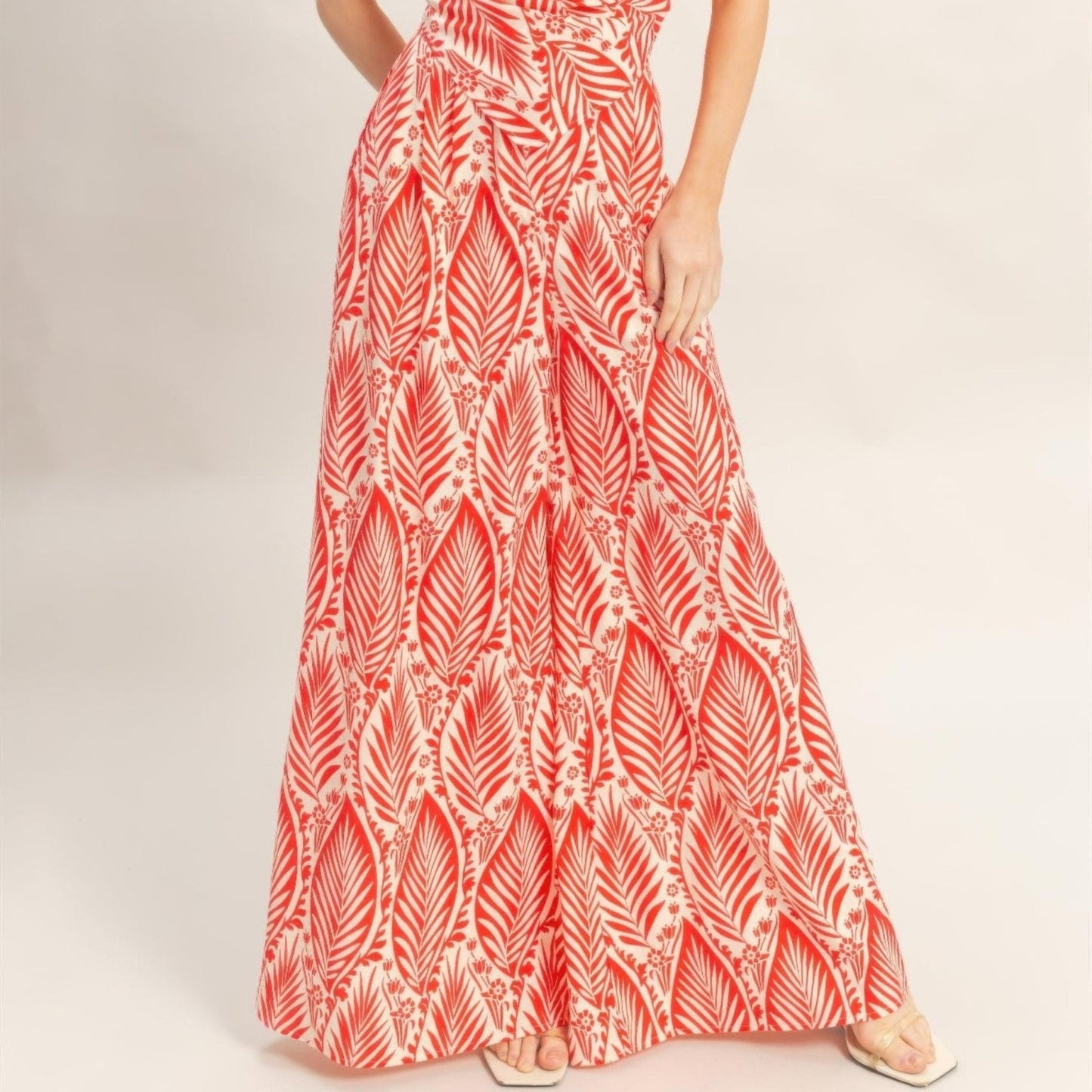 Strapless Pleated Top & Print Pants Set - Black, Light Brown, Blue & Red-Solazura Boutique - Solazura Boutique
