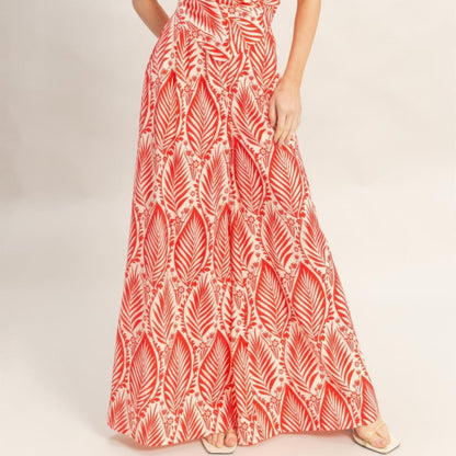 Strapless Pleated Top & Print Pants Set - Black, Light Brown, Blue & Red-Solazura Boutique - Solazura Boutique