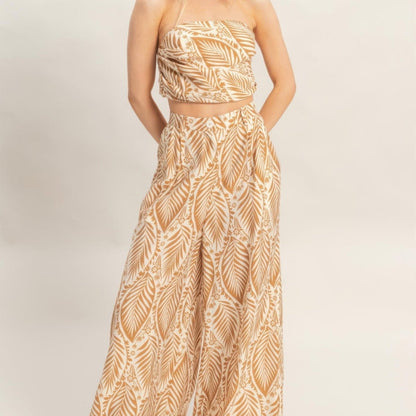 Strapless Pleated Top & Print Pants Set - Black, Light Brown, Blue & Red-Solazura Boutique - Solazura Boutique