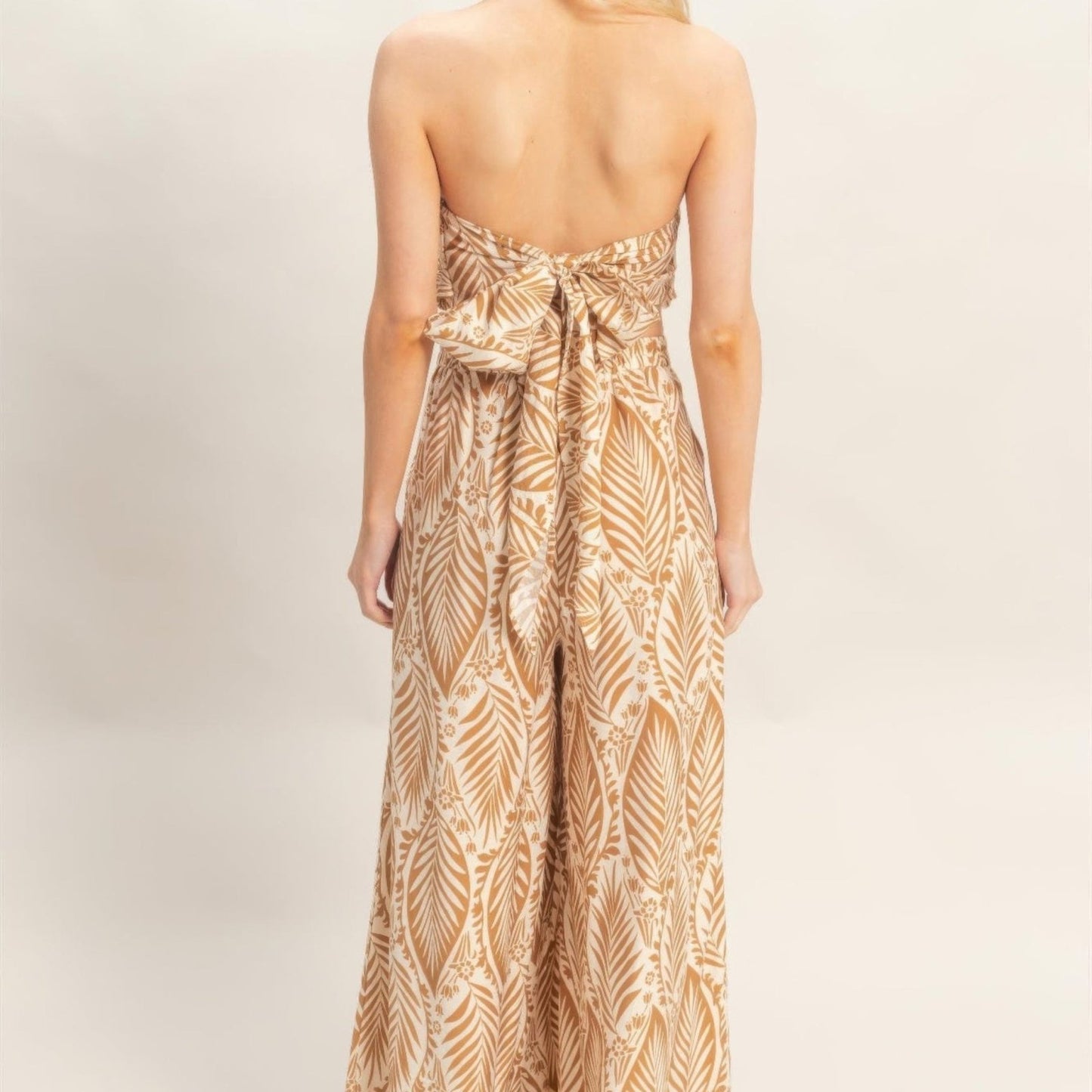 Strapless Pleated Top & Print Pants Set - Black, Light Brown, Blue & Red-Solazura Boutique - Solazura Boutique