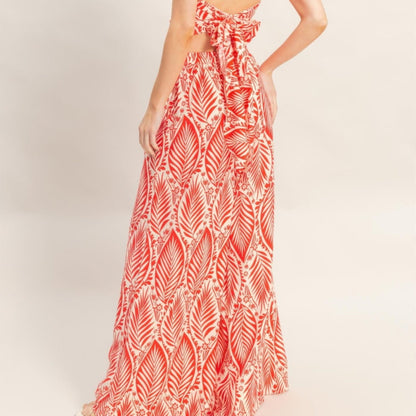 Strapless Pleated Top & Print Pants Set - Black, Light Brown, Blue & Red-Solazura Boutique - Solazura Boutique