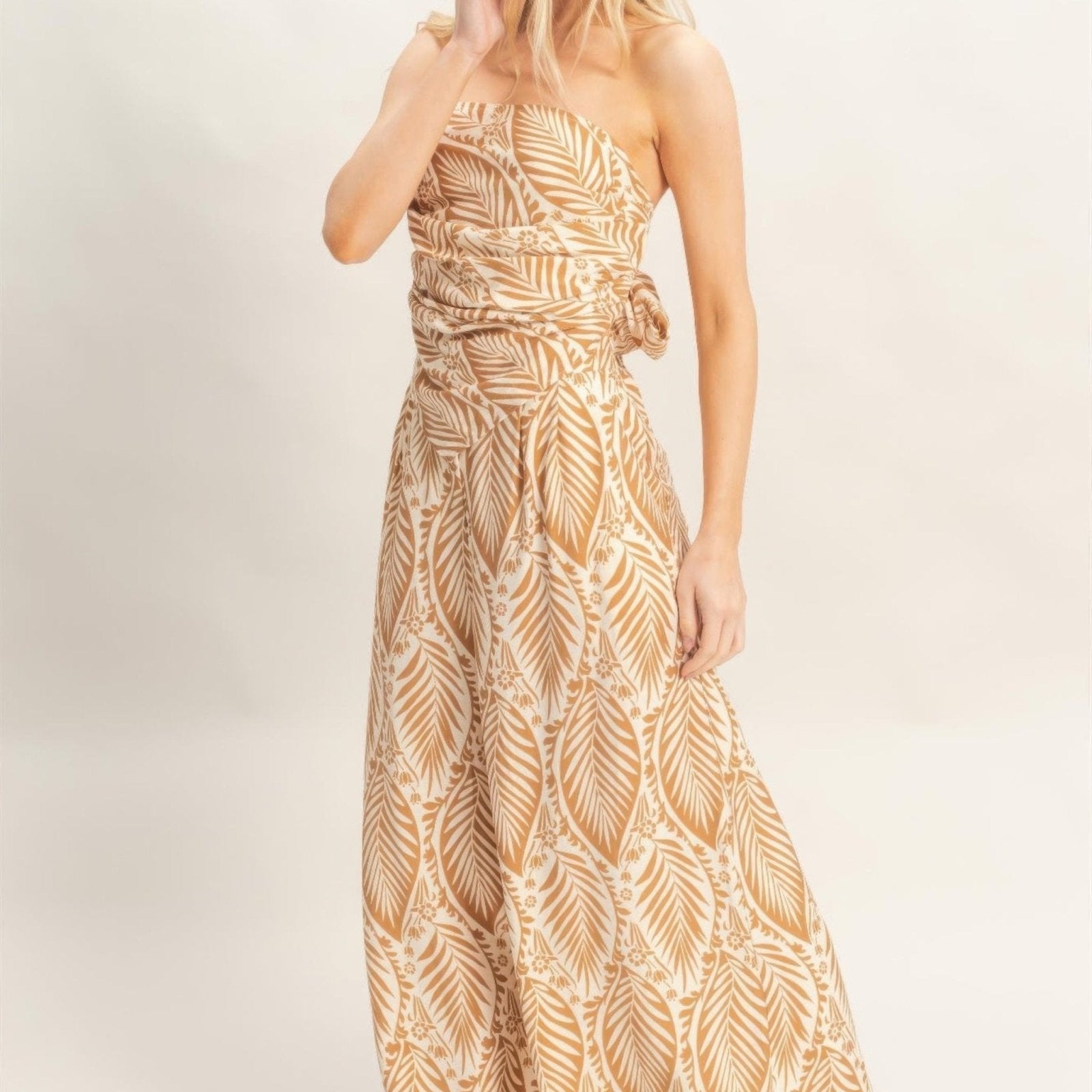 Strapless Pleated Top & Print Pants Set - Black, Light Brown, Blue & Red-Solazura Boutique - Solazura Boutique
