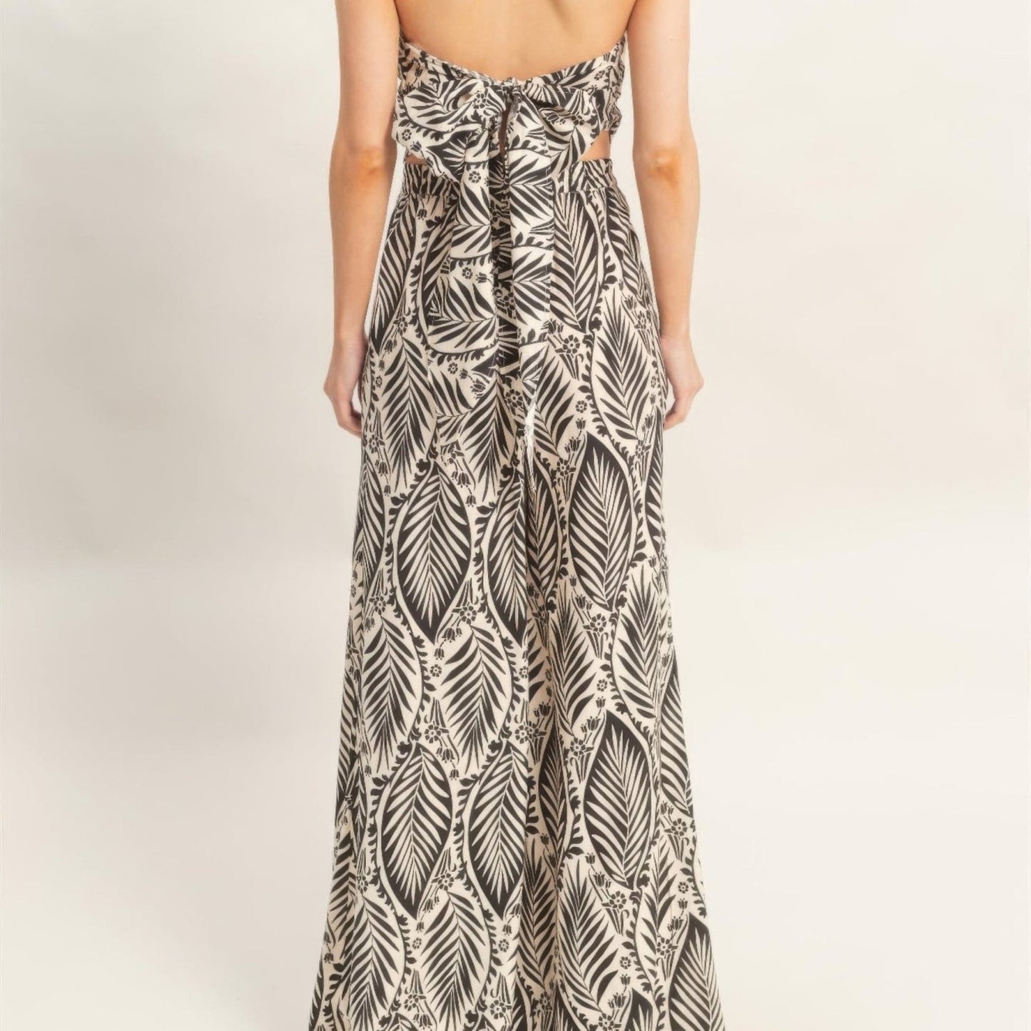 Strapless Pleated Top & Print Pants Set - Black, Light Brown, Blue & Red-Solazura Boutique - Solazura Boutique