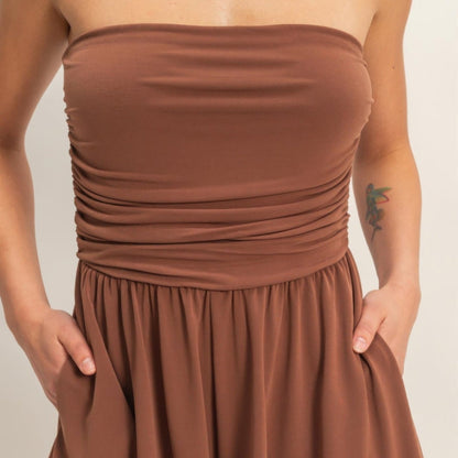 Strapless Shirred Waist Romper - 5 Colors-Solazura Boutique - Solazura Boutique