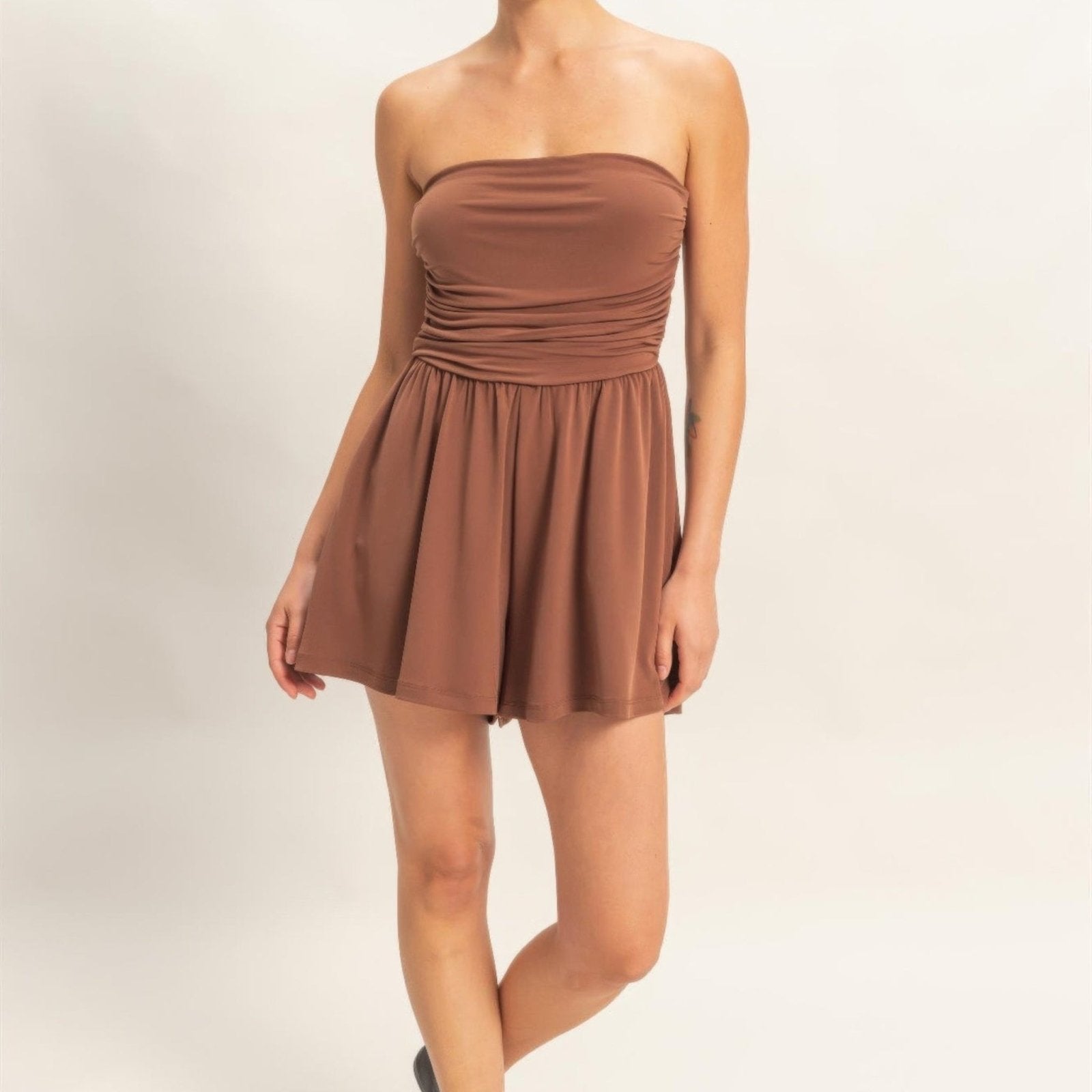 Strapless Shirred Waist Romper - 5 Colors-Solazura Boutique - Solazura Boutique