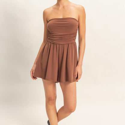 Strapless Shirred Waist Romper - 5 Colors-Solazura Boutique - Solazura Boutique
