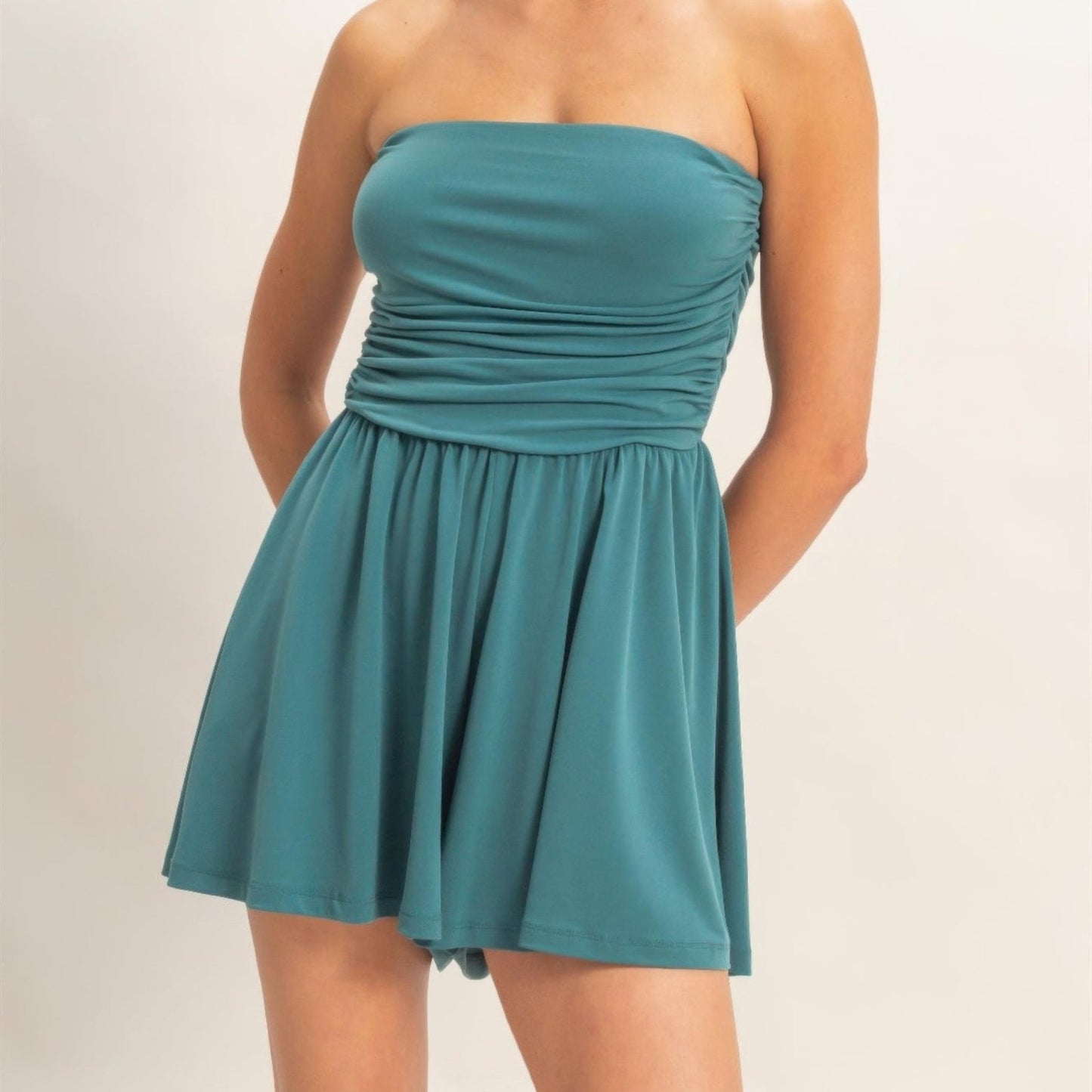 Strapless Shirred Waist Romper - 5 Colors-Solazura Boutique - Solazura Boutique