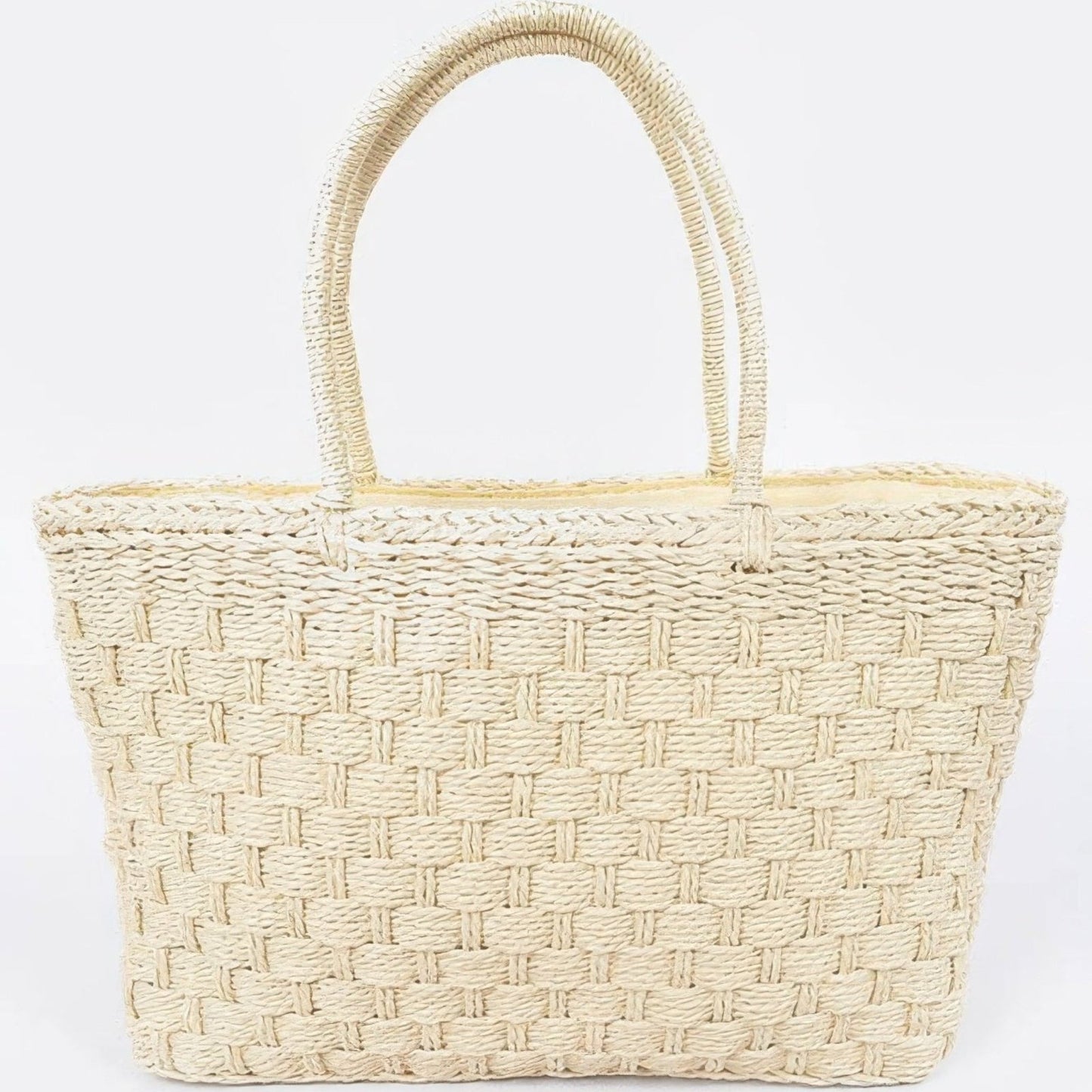 Straw Medium Tote Bag - Khaki & Ivory-Solazura Boutique - Solazura Boutique
