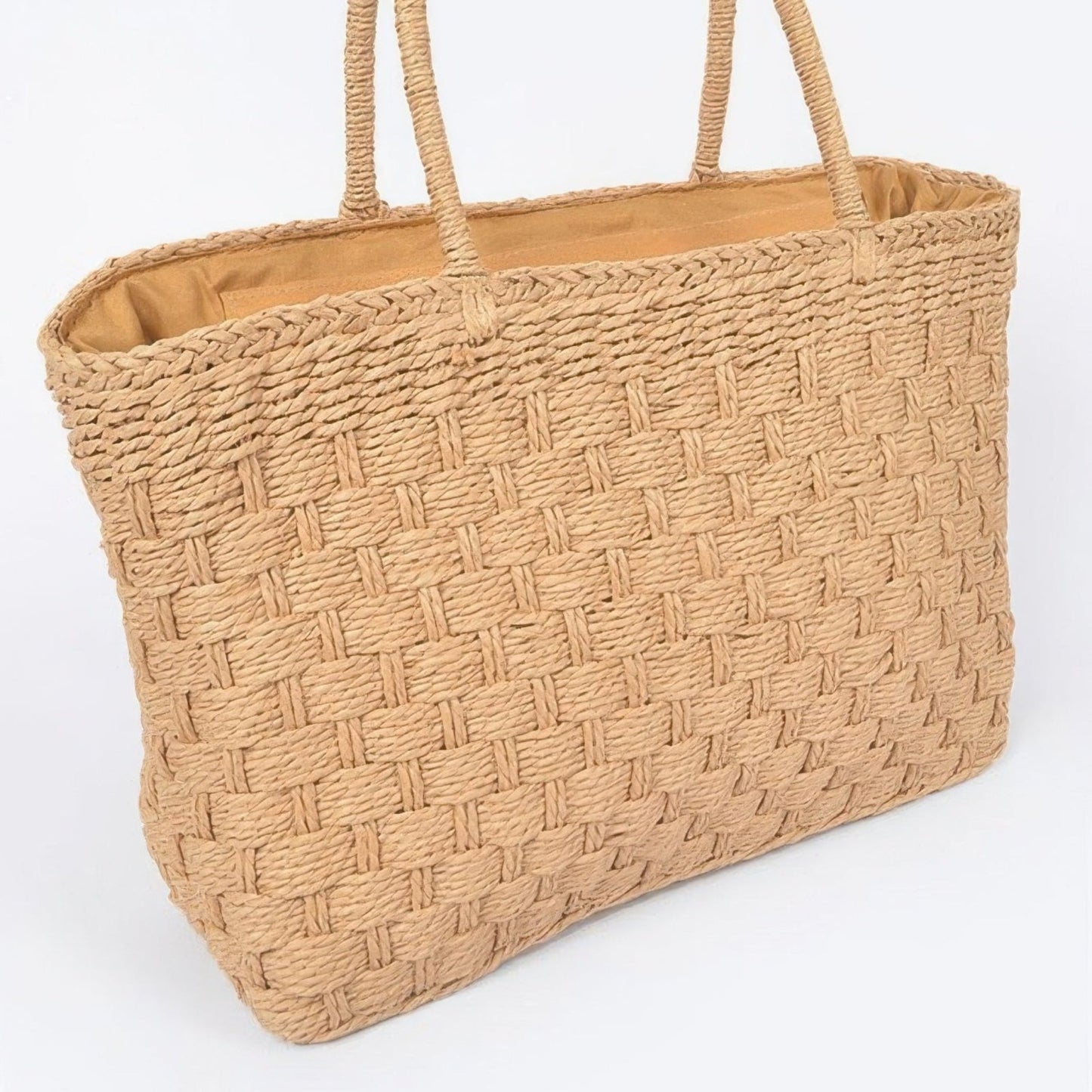 Straw Medium Tote Bag - Khaki & Ivory-Solazura Boutique - Solazura Boutique