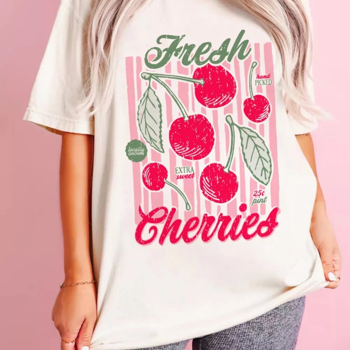 SYNZ Women's Fresh Cherries Graphic Oversized T-Shirt-Trendsi - Solazura Boutique
