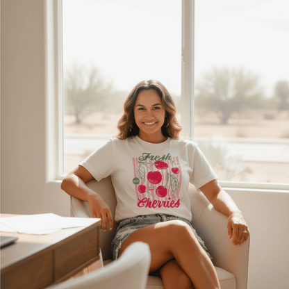 SYNZ Women's Fresh Cherries Graphic Oversized T-Shirt-Trendsi - Solazura Boutique