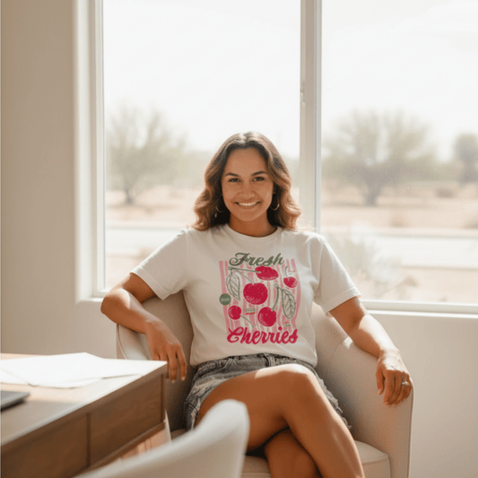 SYNZ Women's Fresh Cherries Graphic Oversized T-Shirt-Trendsi - Solazura Boutique