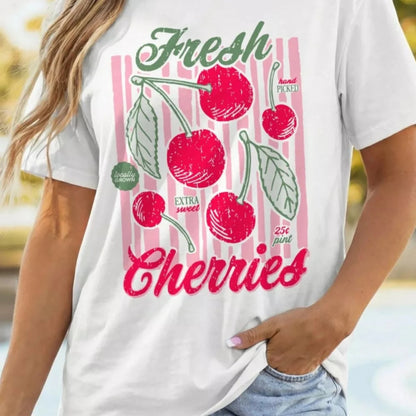 SYNZ Women's Fresh Cherries Graphic Oversized T-Shirt-Trendsi - Solazura Boutique