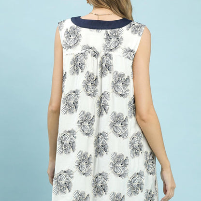 Back view of the Umgee floral sleeveless mini dress showing the relaxed, breezy fit.