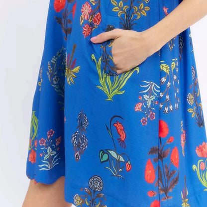 Umgee Floral Encyclopedia Print Mini Dress-Trendsi - Solazura Boutique