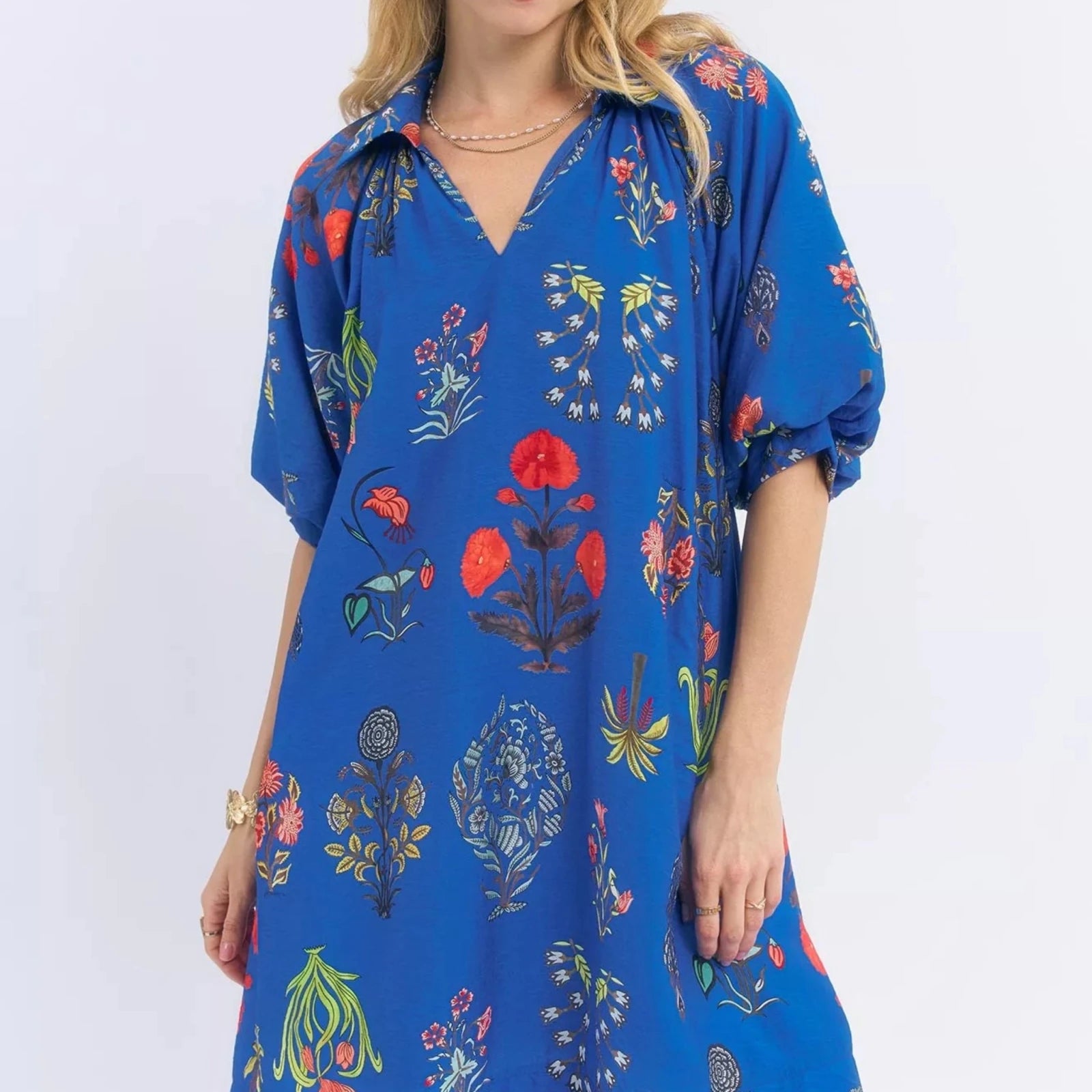 Umgee Floral Encyclopedia Print Mini Dress-Trendsi - Solazura Boutique