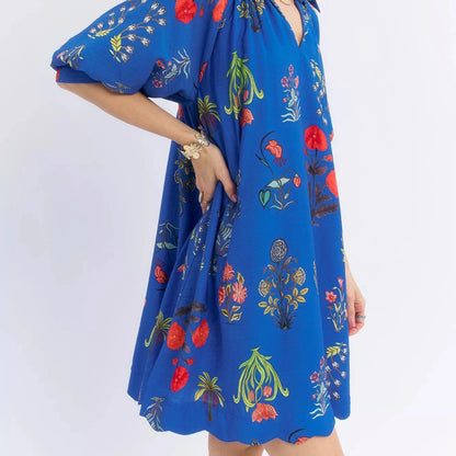 Umgee Floral Encyclopedia Print Mini Dress-Trendsi - Solazura Boutique