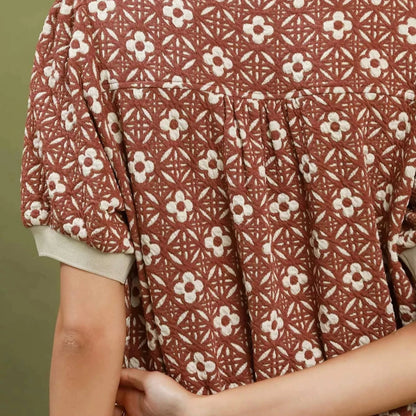 Umgee Floral Textured Puff Sleeve Mini Dress - Rust-Trendsi - Solazura Boutique