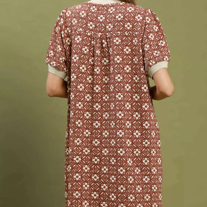 Umgee Floral Textured Puff Sleeve Mini Dress - Rust-Trendsi - Solazura Boutique