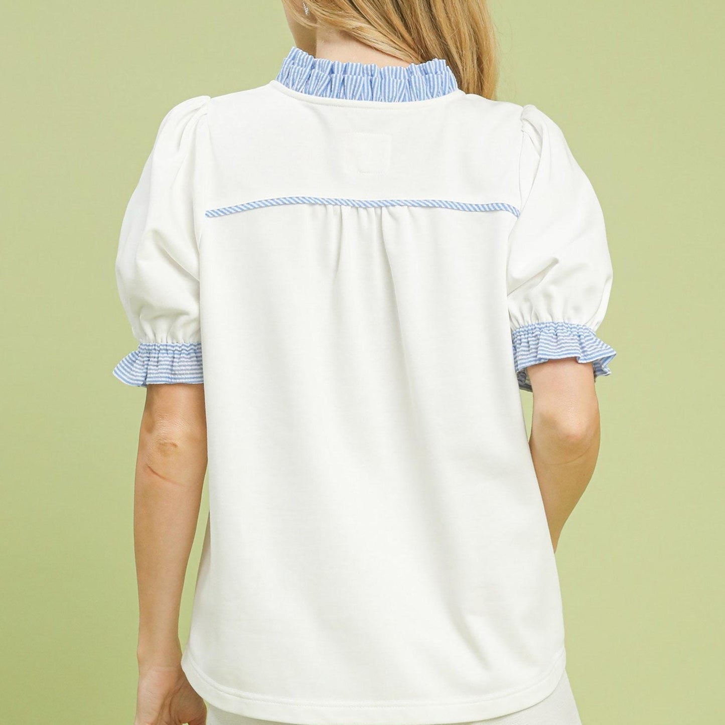Back view of the Umgee Off White French Terry top showing the relaxed, comfortable fit.