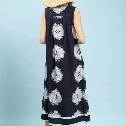 Umgee Sleeveless Geometric Midi Dress - Navy-Trendsi - Solazura Boutique