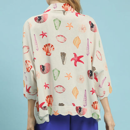 Back view of the nautical print top highlighting the lightweight cotton-viscose fabric.