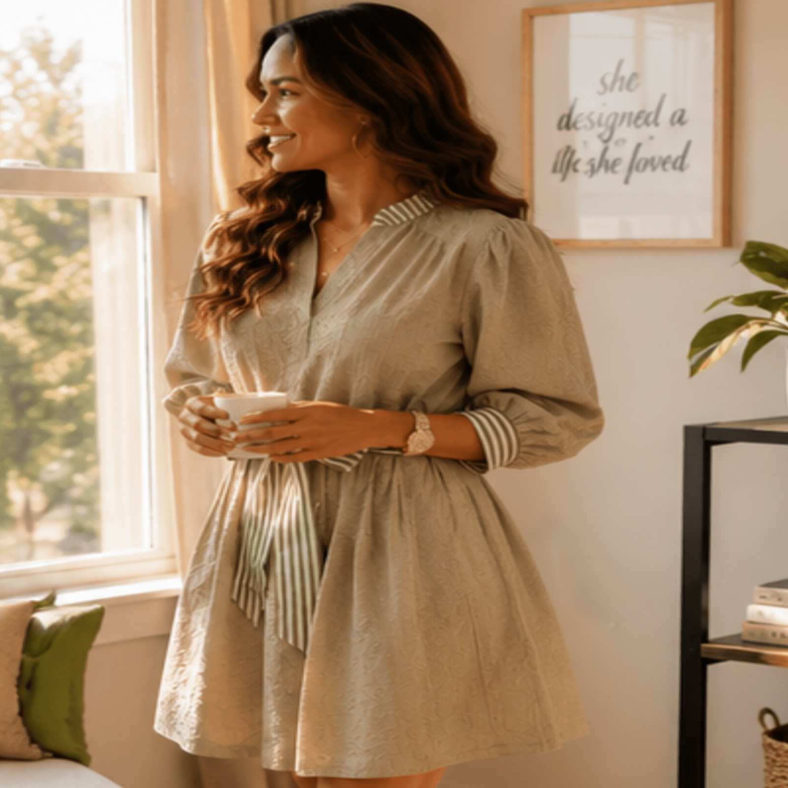 Umgee Textured Contrast Trim Tie Waist Mini Dress-Trendsi - Solazura Boutique