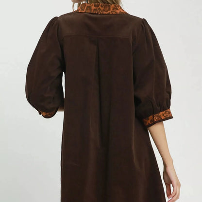 Umgee V-Neck Shift Dress with Contrast Trim-Trendsi - Solazura Boutique