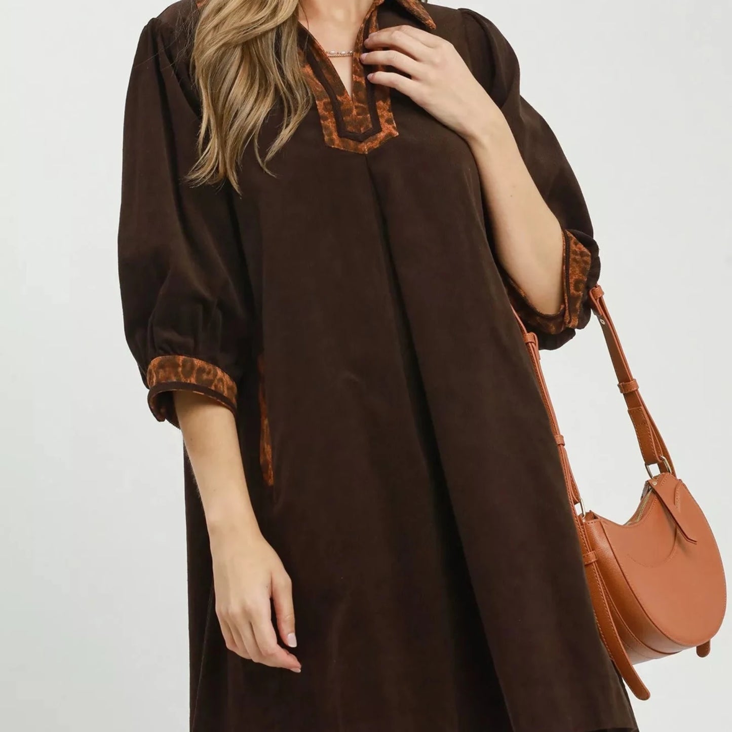 Umgee V-Neck Shift Dress with Contrast Trim-Trendsi - Solazura Boutique