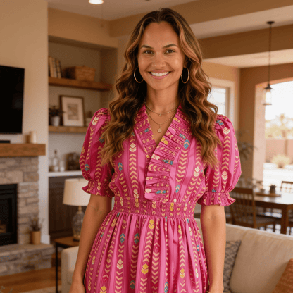 Umgee Vibrant Ruffle Smocked Midi Dress - Pink-Trendsi - Solazura Boutique