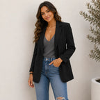 Women's black lapel slim blazer