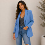Women's blue lapel slim blazer