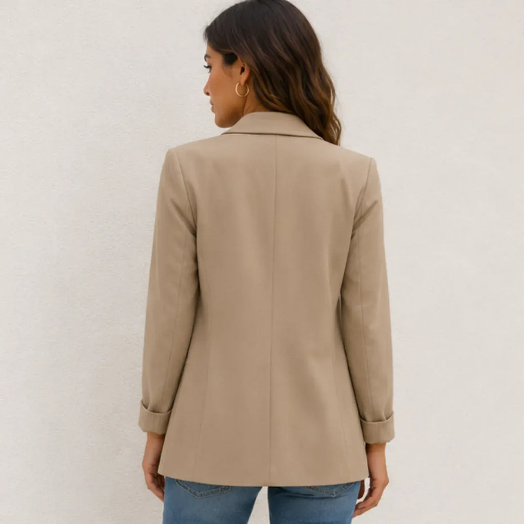 Women's khaki lapel slim blazer back view
