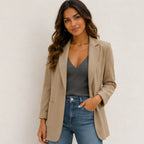 Women's khaki lapel slim blazer front view