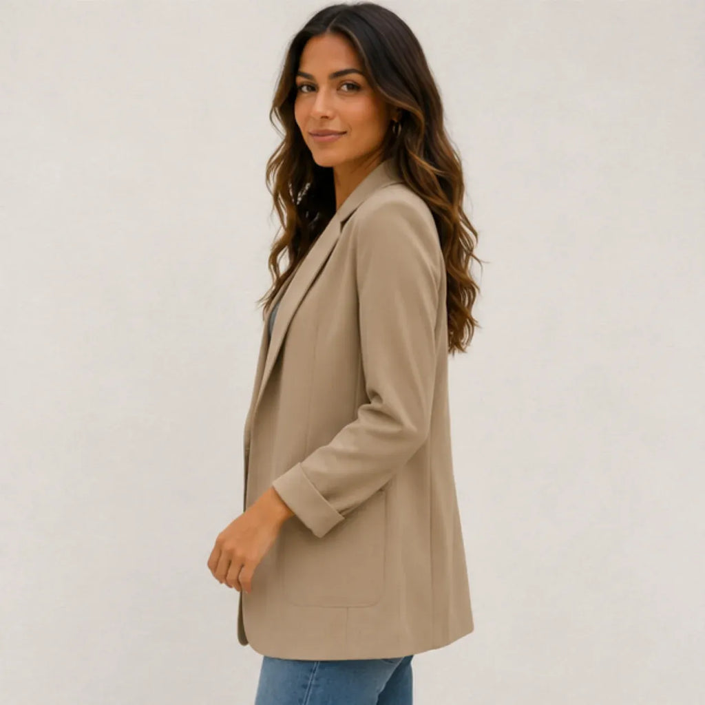 Women's khaki lapel slim blazer side view