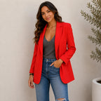 Women's light red lapel slim blazer