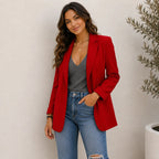 Women's red lapel slim blazer