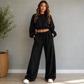 Women’s black crop sweatshirt and wide-leg pants set
