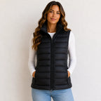 Women’s black oversized puffer vest jacket with white duck down