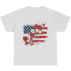 Women's Floral American Flag Graphic Tee in Ash featuring vintage patriotic flowers and American flag artwork.