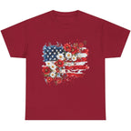 Women's Floral American Flag Graphic Tee in Cardinal Red with vintage patriotic floral flag design.