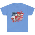 Women's Floral American Flag Graphic Tee in Carolina Blue featuring a vintage floral American flag print.