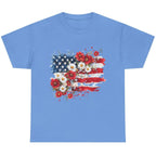 Women's Floral American Flag Graphic Tee in Carolina Blue featuring a vintage floral American flag print.