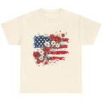 Women's Floral American Flag Graphic Tee in Natural featuring watercolor American flag with floral accents.