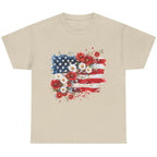 Women's Floral American Flag Graphic Tee in Sand featuring a feminine patriotic floral flag design.